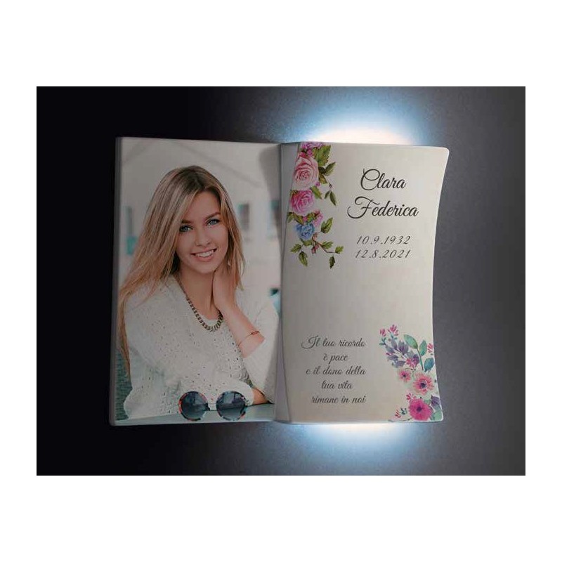 Targa Funebre a Libro con Luce LED | Personalizzabile con Foto