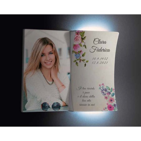 Targa Funebre a Libro con Luce LED | Personalizzabile con Foto